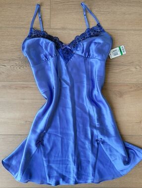 Morgan Taylor Intimates Slip Dress Powder Blue Large NWT Trendy Mini Lingerie